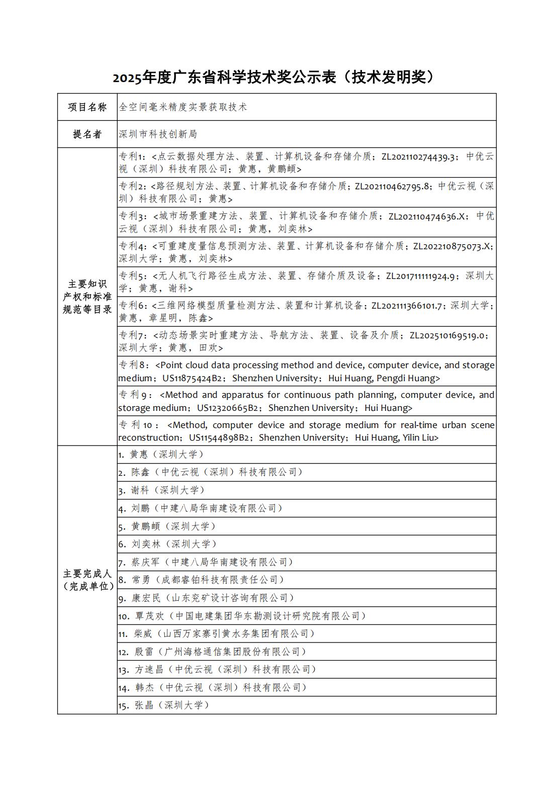 2025年度广东省科学技术奖公示表-全空间毫米精度实景获取技术_01